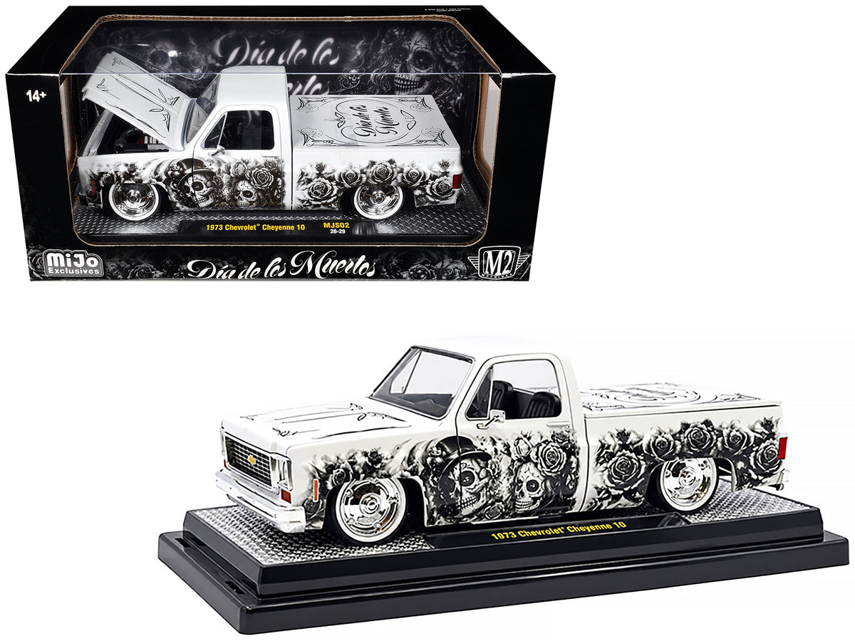 1973 Chevrolet Cheyenne 10 Pickup Truck "Dia de los Muertos" White with Graphics Limited Edition to 2500 pieces Worldwide 1/24 Diecast Model Car by M2 Machines
