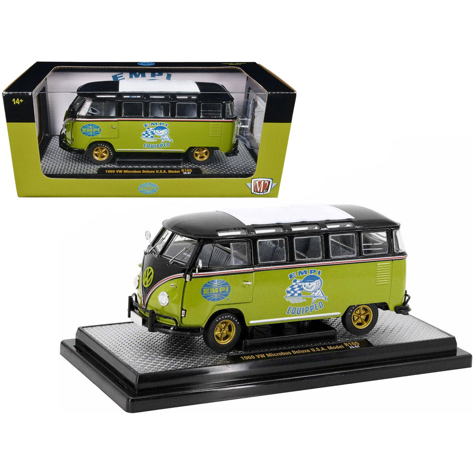 1960 Volkswagen Microbus Deluxe U.S.A. Model Lime Green and Black "EMPI Equipped" Limited Edition to 6550 pieces Worldwide 1/24 Diecast Model Car by M2 Machines