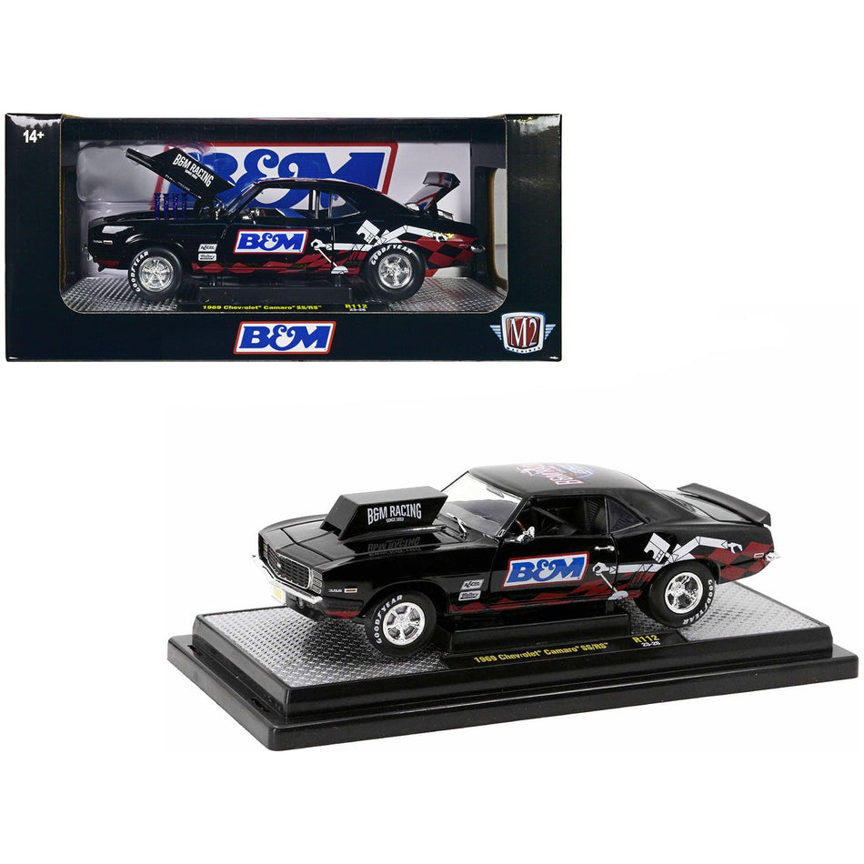 1969 Chevrolet Camaro SS/RS Black "B&M Racing" Limited Edition to 6650 pieces Worldwide 1/24 Diecast Model Car by M2 Machines