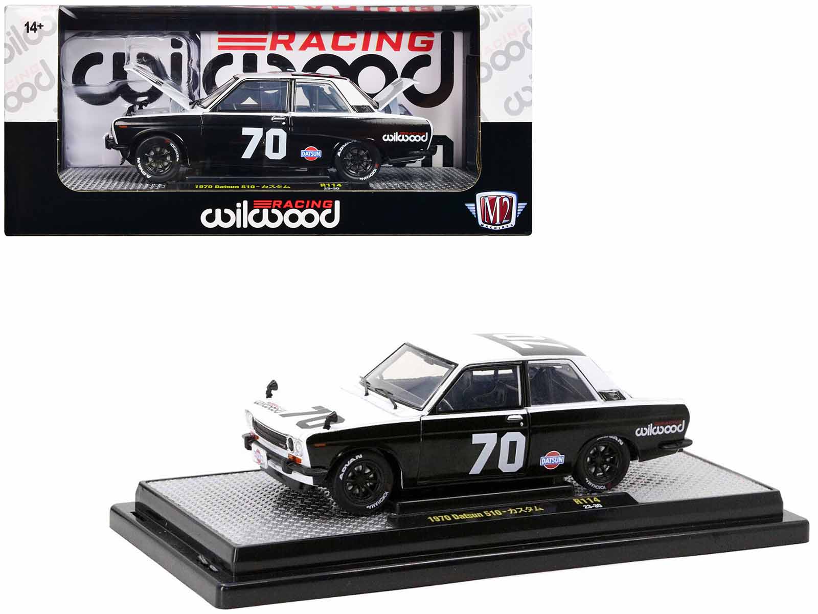 1970 Datsun 510 #70 Black and White "Wilwood Racing" Limited Edition to 6000 pieces Worldwide 1/24 Diecast Model Car by M2 Machines