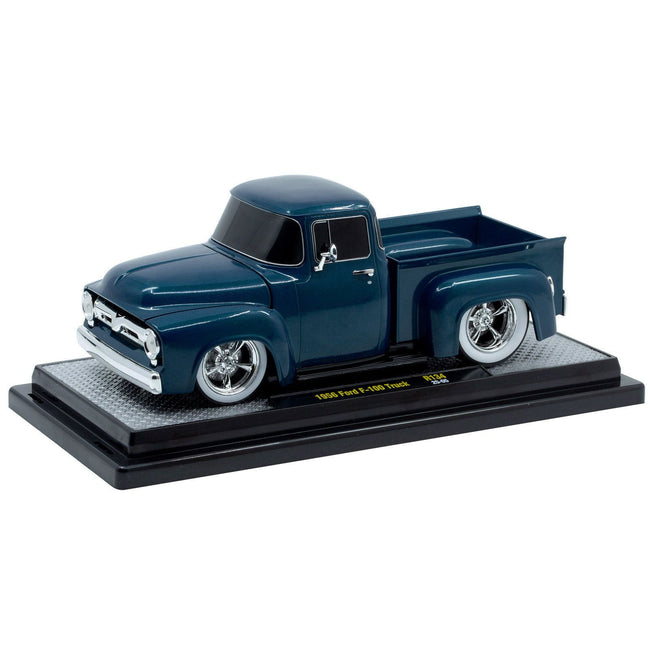 1956 Ford F-100 Pickup Truck Blue Metallic Limited Edition to 6650 pieces Worldwide 1/24 Diecast Model Car by M2 Machines