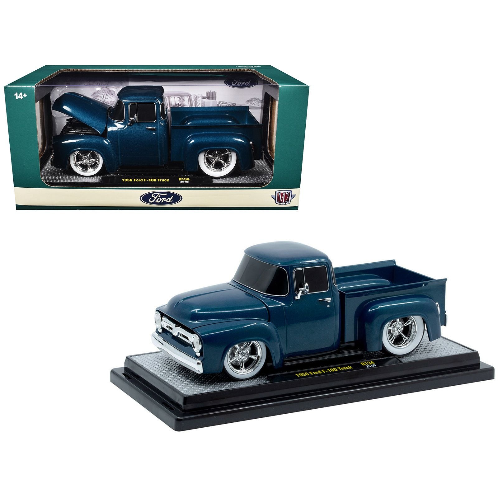 1956 Ford F-100 Pickup Blue Metallic 1/24 Diecast Model by M2 Machines