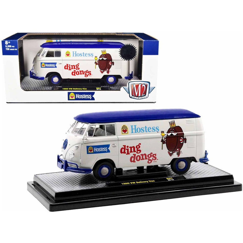 1960 Volkswagen Delivery Van "Hostess Ding Dongs" Wimbledon White with Blue Top Limited Edition to 8350 pieces Worldwide 1/24 Diecast Model Car by M2 Machines