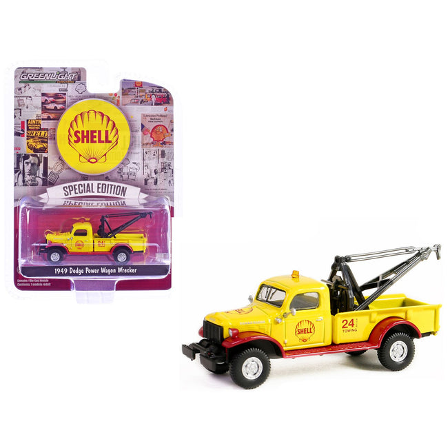 1949 Dodge Power Wagon Wrecker Tow Truck "Shell Oil" Yellow and Red "Shell Oil Special Edition" Series 2 1/64 Diecast Model Car by Greenlight