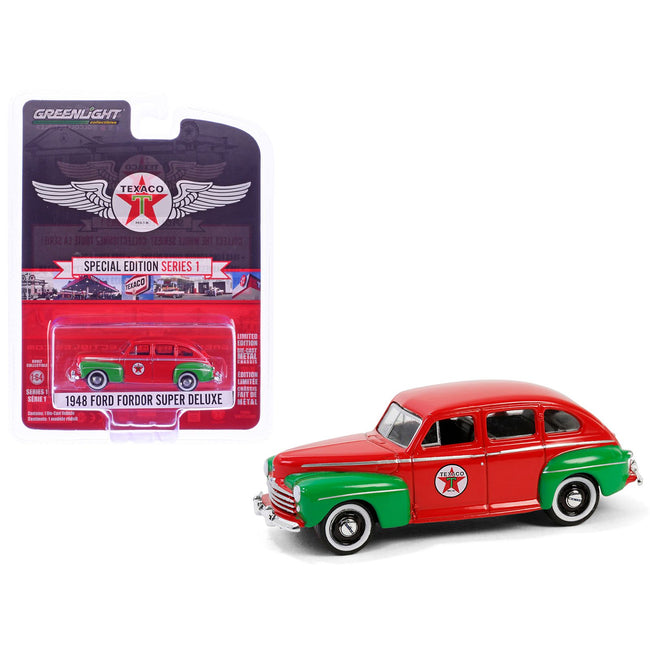 1948 Ford Fordor Super Deluxe "Texaco" Red with Green Fenders "Texaco Special Edition" Series 1 1/64 Diecast Model Car by Greenlight