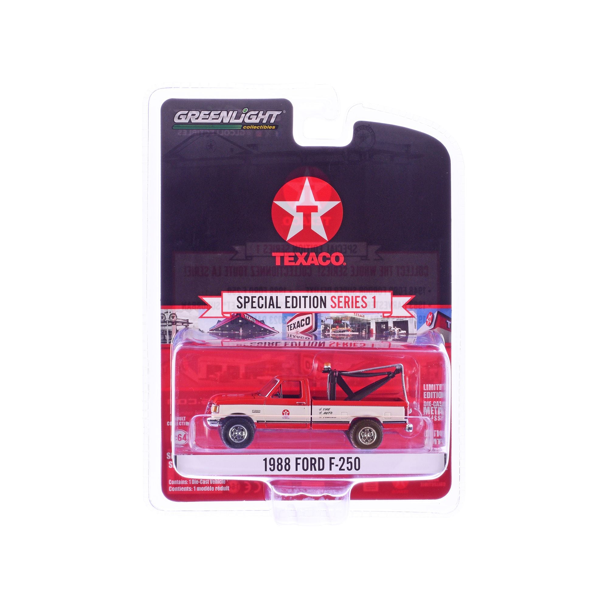 1988 Ford F-250 Tow Truck "Texaco" Red and White "Texaco Special Edition" Series 1 1/64 Diecast Model Car by Greenlight