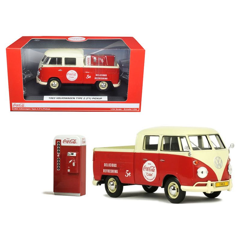 1963 Volkswagen Type 2 T1 Coca Cola Pickup  with Metal Vending Machine 1/24 Diecast Model Car by Motor City Classics