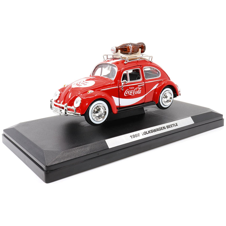 1966 Volkswagen Beetle Red "Enjoy Coca-Cola" with Roof Rack and Accessories 1/24 Diecast Model Car by Motor City Classics