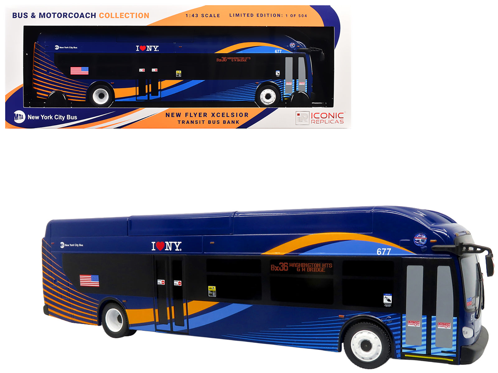 New Flyer Xcelsior Transit Bus "MTA New York City" Blue with Graphics "The Bus & Motorcoach Collection" Limited Edition to 504 Pieces Worldwide 1/43 Model by Iconic Replicas