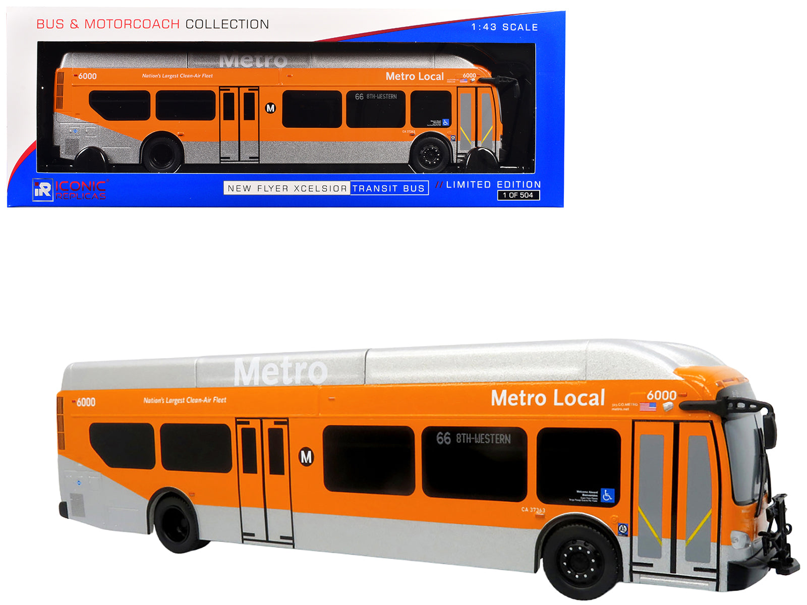 New Flyer Xcelsior Transit Bus "Los Angeles Metro" Orange and Silver "The Bus & Motorcoach Collection" Limited Edition to 504 Pieces Worldwide 1/43 Model by Iconic Replicas