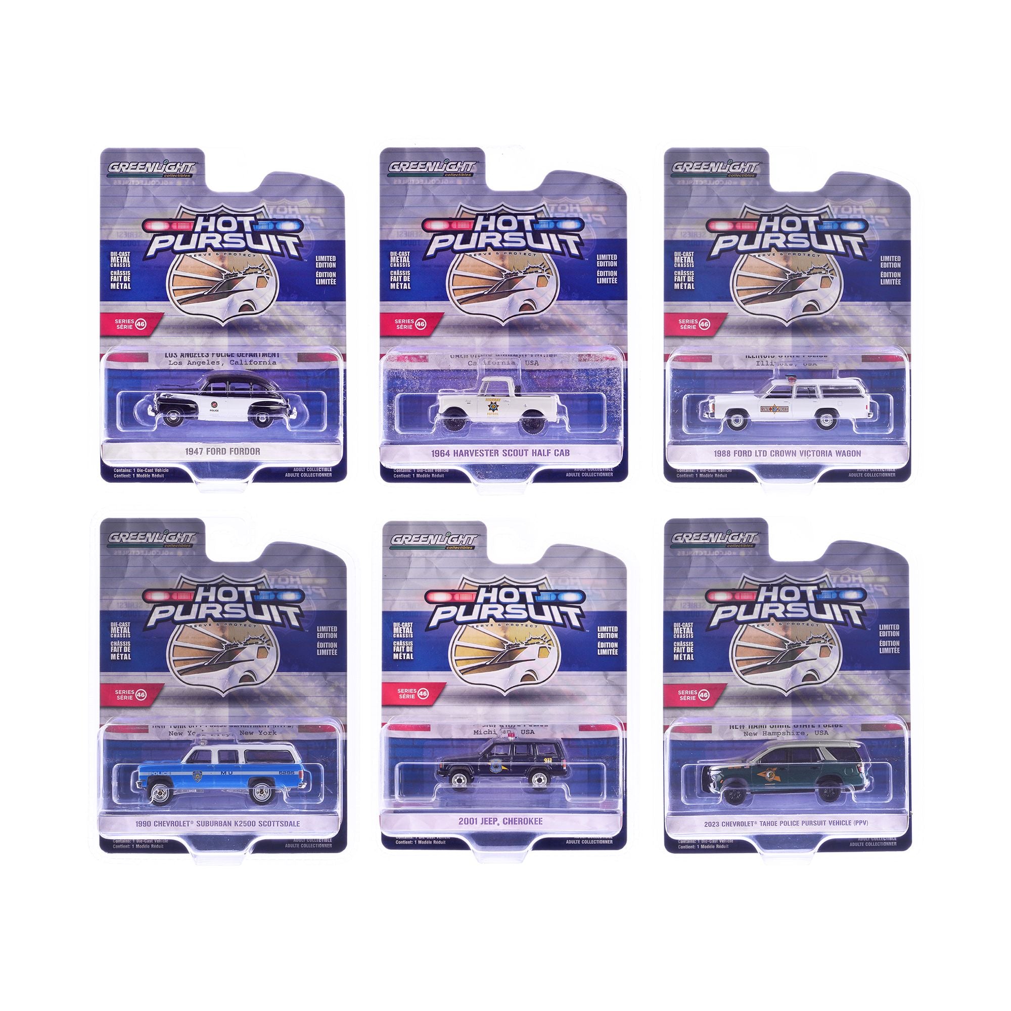 "Hot Pursuit" Series 46 Set of 6 Police Cars 1/64 Diecast Model Cars by Greenlight