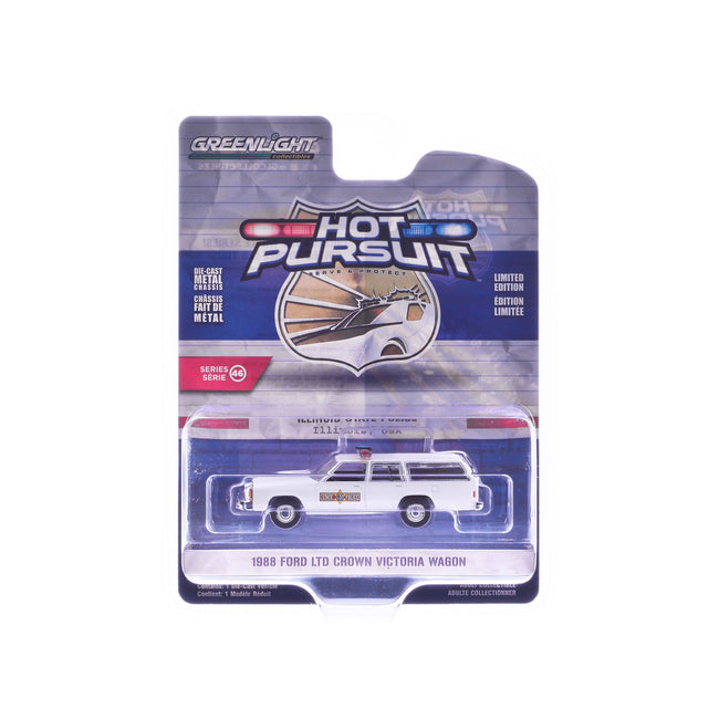 1988 Ford LTD Crown Victoria Wagon "Illinois State Police" White "Hot Pursuit" Series 46 1/64 Diecast Model Car by Greenlight