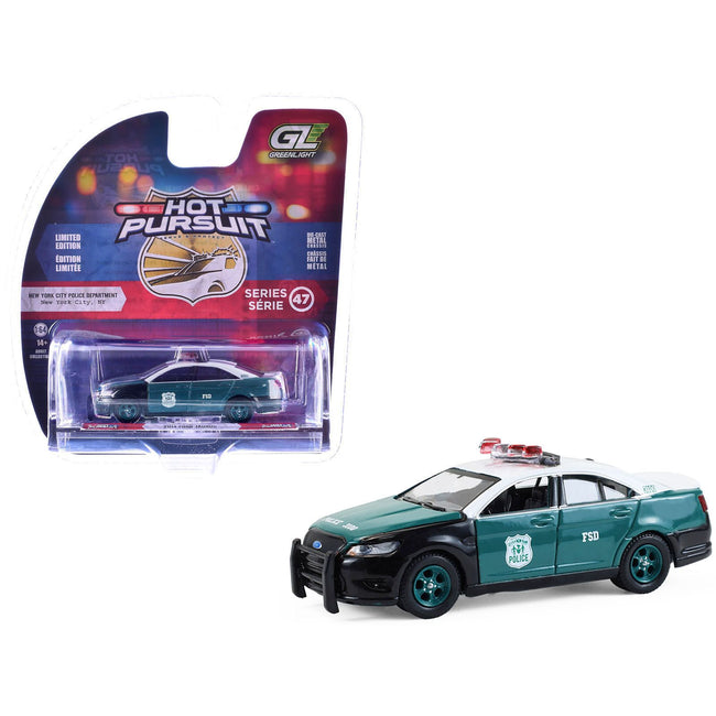 2014 Ford Taurus "New York Police Department (NYPD) Vintage Tribute Livery" Green and Black with White Top "Hot Pursuit" Series 47 1/64 Diecast Model Car by Greenlight