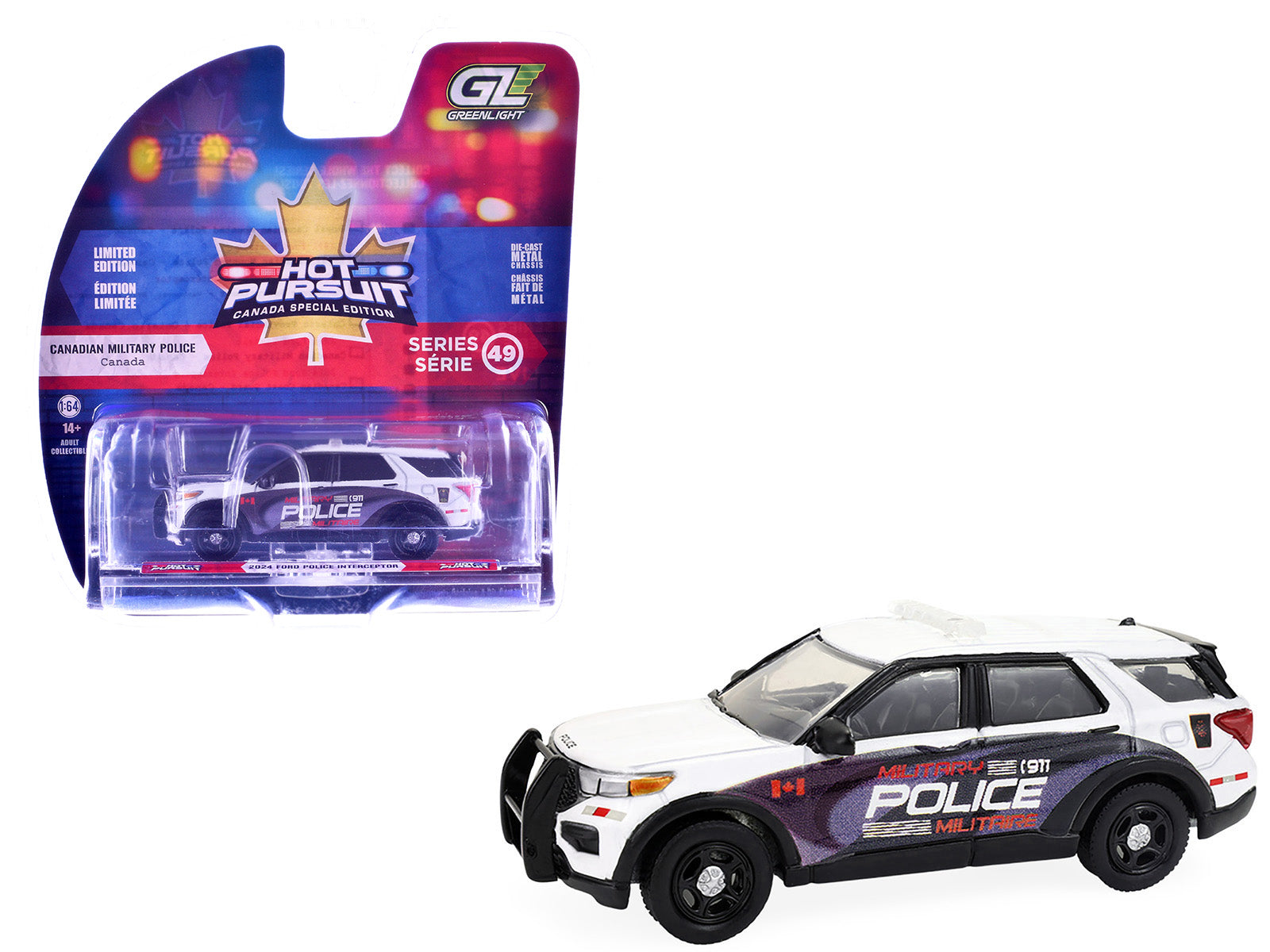 2024 Ford Police Interceptor Utility "Canada Military Police" White with Graphics "Hot Pursuit - Canada Special Edition" Series 1/64 Diecast Model Car by Greenlight
