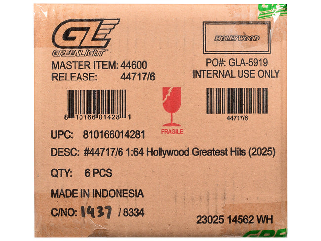 "Hollywood Greatest Hits" (2025) Set of 6 pieces 1/64 Diecast Model Cars by Greenlight