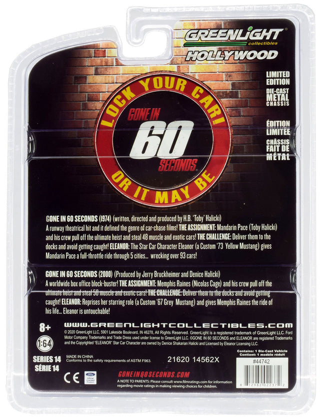 1967 Ford Mustang Custom "Eleanor" "Gone in 60 Sixty Seconds" (2000) Movie 1/64 Diecast Car Model by Greenlight