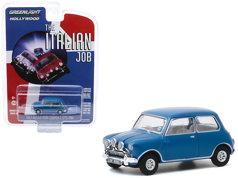 1967 Austin Mini Cooper S 1275 MkI Blue "The Italian Job" (1969) Movie "Hollywood Series" Release 28 1/64 Diecast Model Car by Greenlight