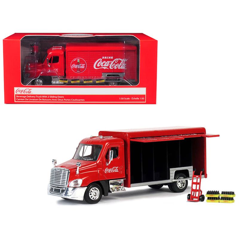 Beverage Delivery Truck "Coca-Cola" with Handcart and 4 Bottle Cases 1/50 Diecast Model by Motorcity Classics