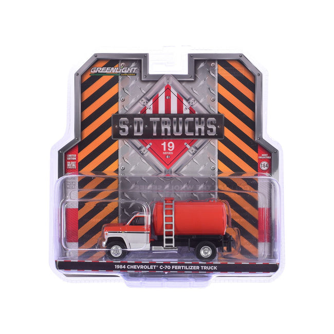 1984 Chevrolet C-70 Fertilizer Truck Red and White Cab with Red Tank "S.D. Trucks" Series 19 1/64 Diecast Model by Greenlight