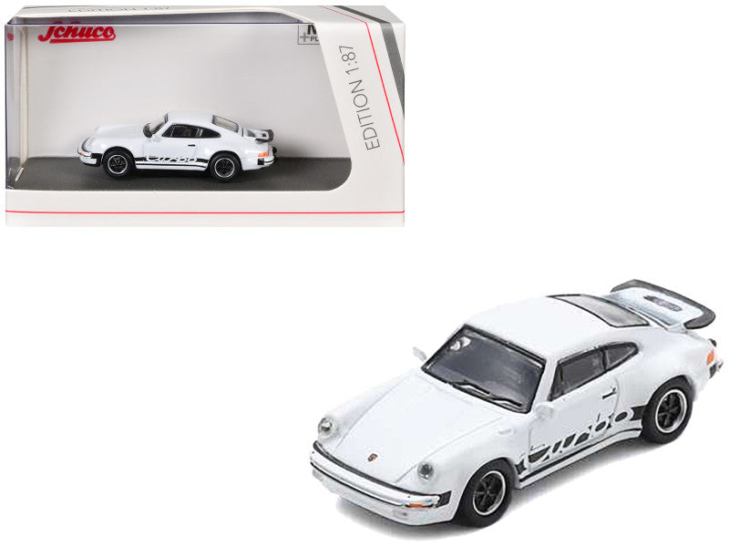 Porsche 911 Turbo (930) White with Black Stripes 1/87 (HO) Diecast Model Car by Schuco