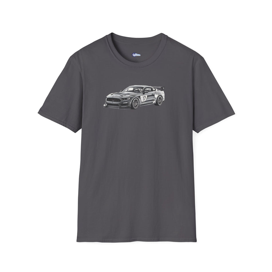 Ford Mustang GT4 Sketch Art T-Shirt with 2019 Spec Race Car Kit - American Muscle