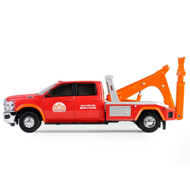 2022 Ram 3500 Dually Wrecker Tow Truck "Ignition Towing Co." Red and Orange "Dually Drivers" Series 16 1/64 Diecast Model Car by Greenlight