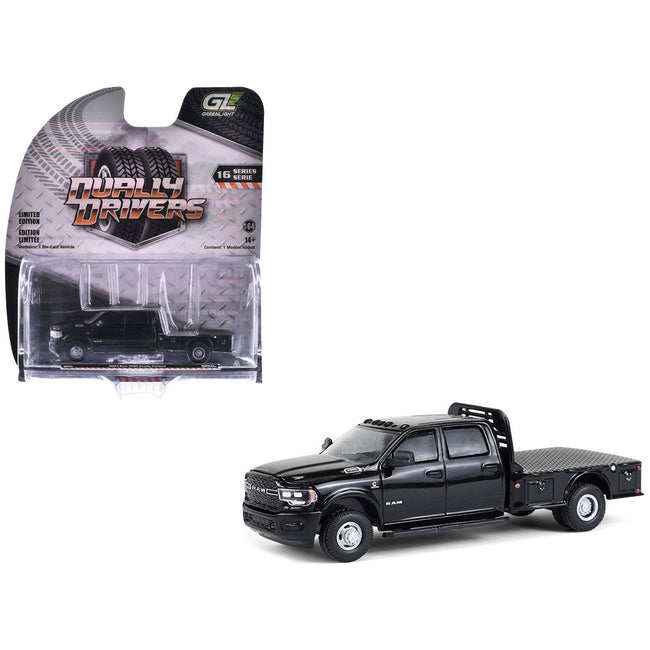 2023 Ram 3500 Dually Flatbed Truck Black "Dually Drivers" Series 16 1/64 Diecast Model Car by Greenlight