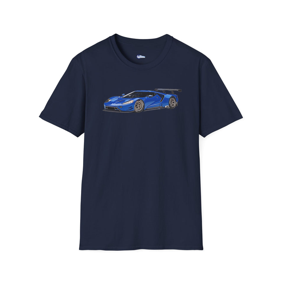 Modern Vector Art Style Blue Ford GT Le Mans Race Car T-Shirt