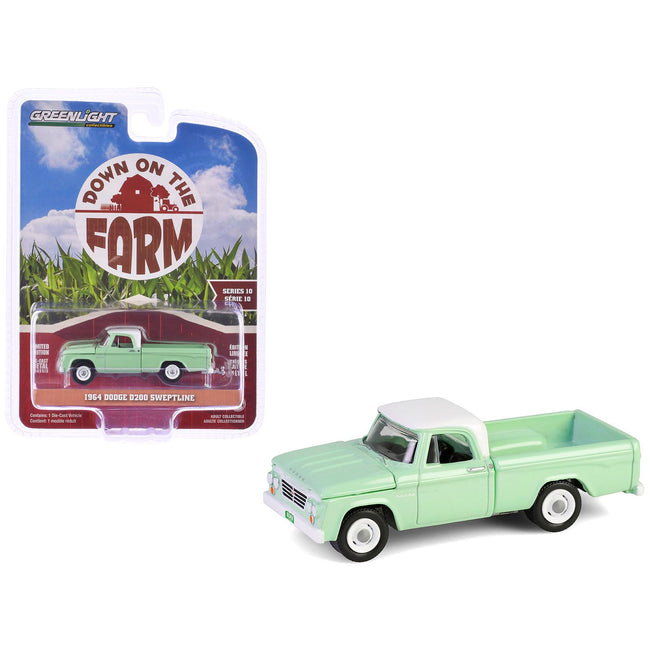 1964 Dodge D-200 Sweptline Pickup Truck Turf Green with White Top "Down on the Farm" Series 10 1/64 Diecast Model by Greenlight