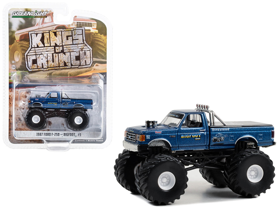 1987 Ford F-250 Monster Truck Blue Metallic "Bigfoot #3" "Kings of Crunch" Series 13 1/64 Diecast Model Car by Greenlight Diecast Greenlight