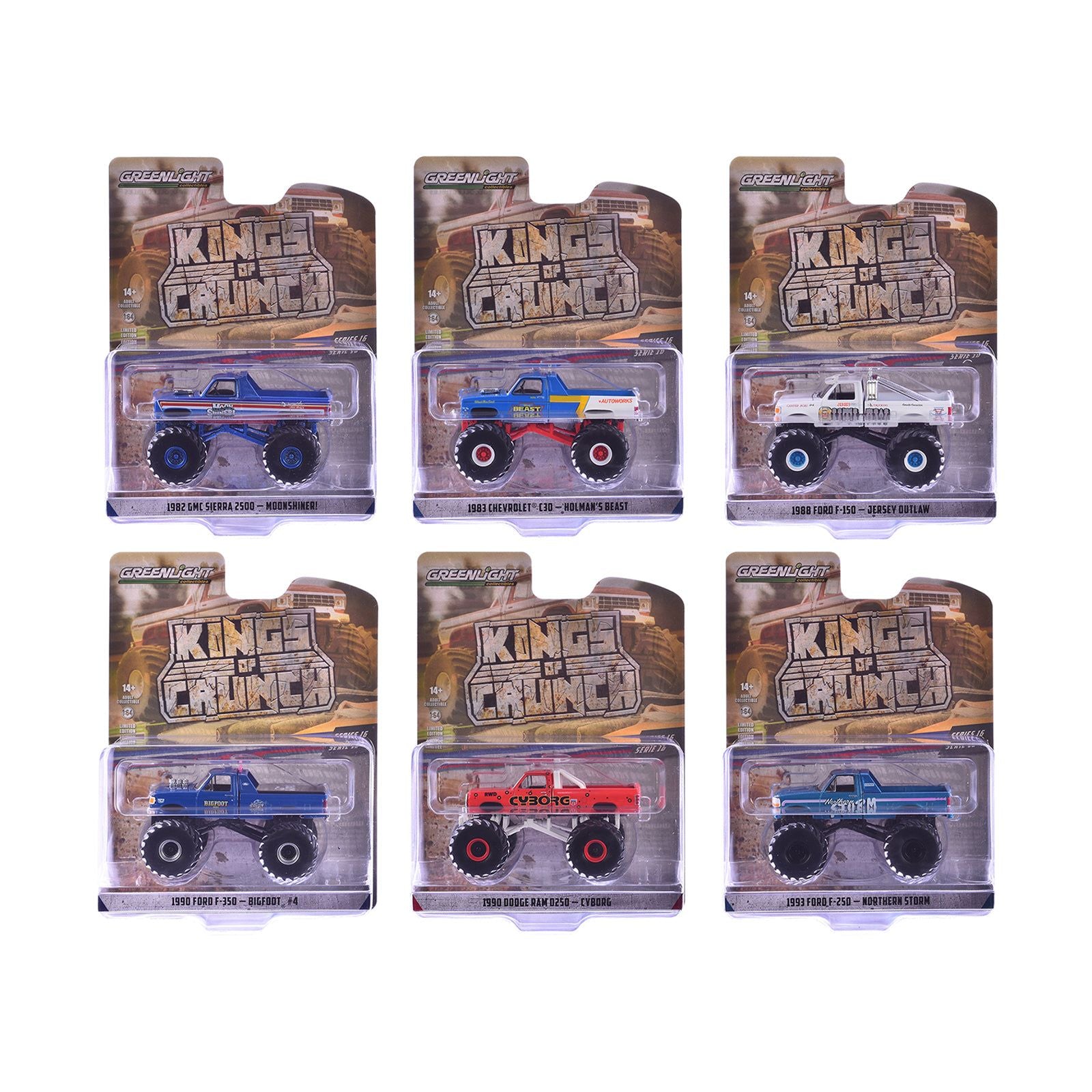 "Kings of Crunch" Series 16 Set of 6 Monster Trucks 1/64 Diecast Model Cars by Greenlight
