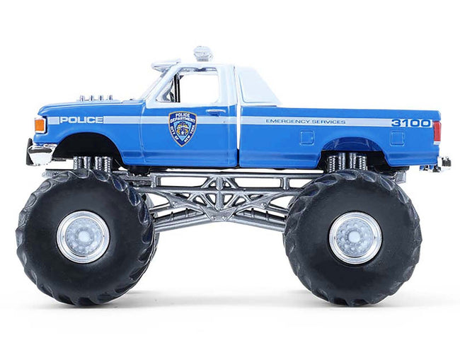 1990 Ford F-350 Monster Truck "NYPD (New York Police Department)" Blue with White Top "Kings of Crunch - Hot Pursuit" Special Edition 1/64 Diecast Model Car by Greenlight