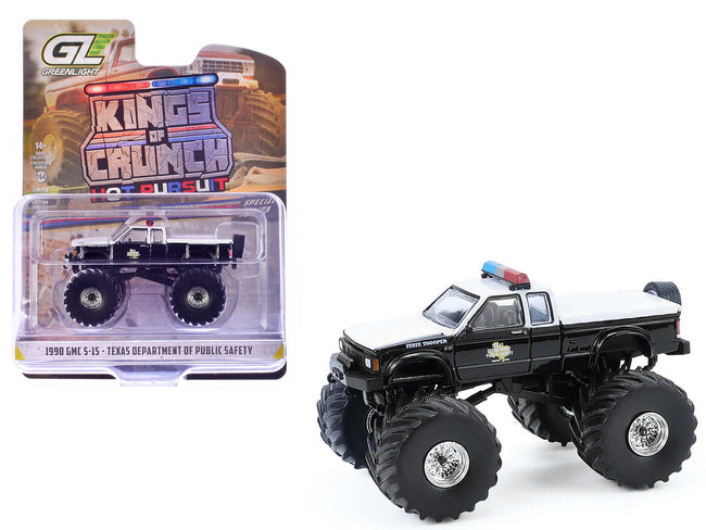 1990 GMC S-15 Monster Truck "Texas Department of Public Safety" Black and White "Kings of Crunch - Hot Pursuit" Special Edition 1/64 Diecast Model Car by Greenlight