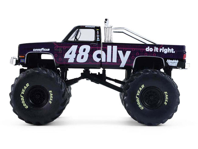 1984 Chevrolet Silverado Monster Truck #48 "Ally" Black and Purple with Graphics "Kings of Crunch - Hendrick Motorsports Tribute" Special Edition 1/64 Diecast Model Car by Greenlight