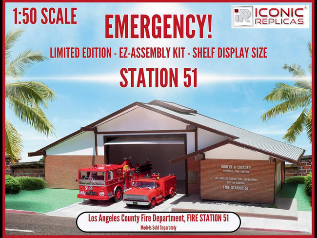 Los Angeles County Fire Department Fire Station 51 Diorama EZ Assembly Kit "Emergency!" Series 1/50 Model by Iconic Replicas