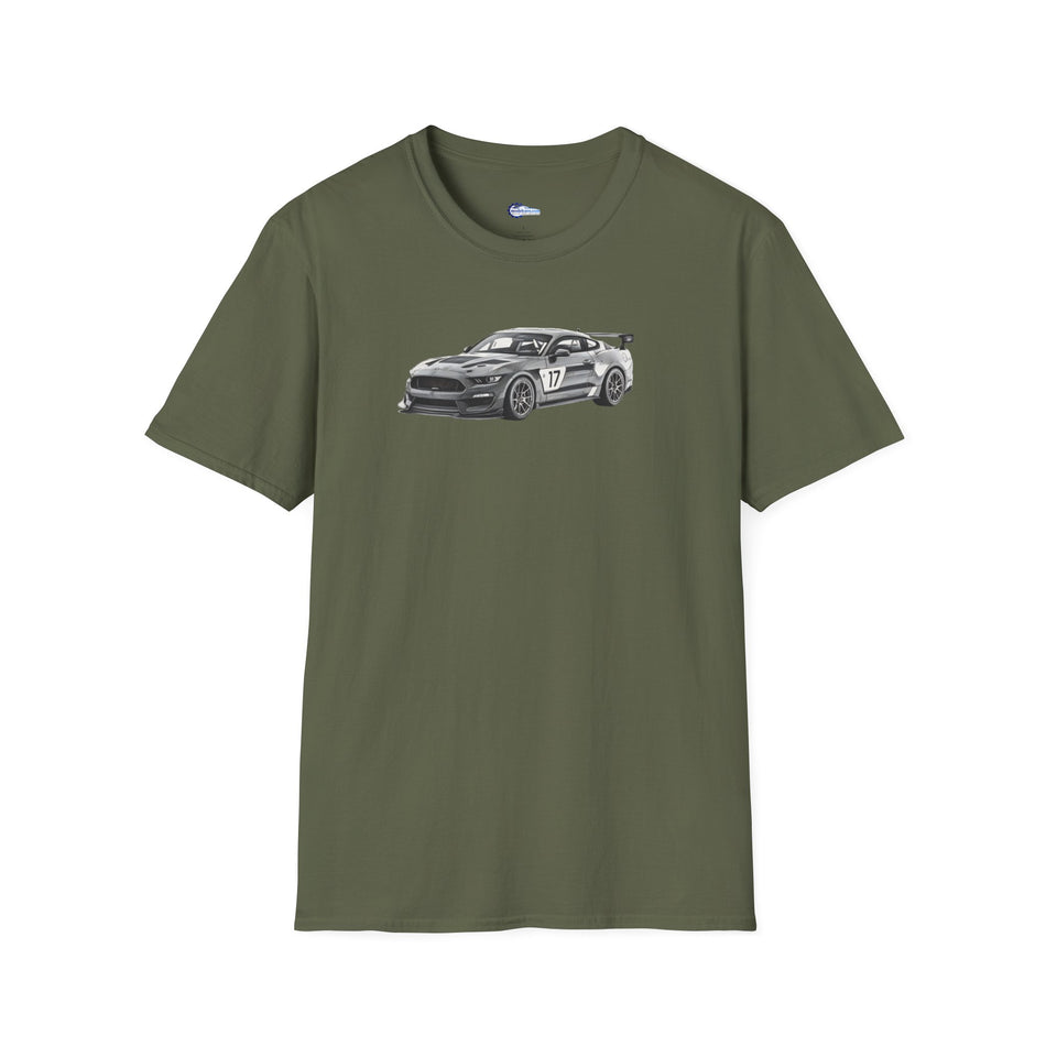 Ford Mustang GT4 Sketch Art T-Shirt with 2019 Spec Race Car Kit - American Muscle