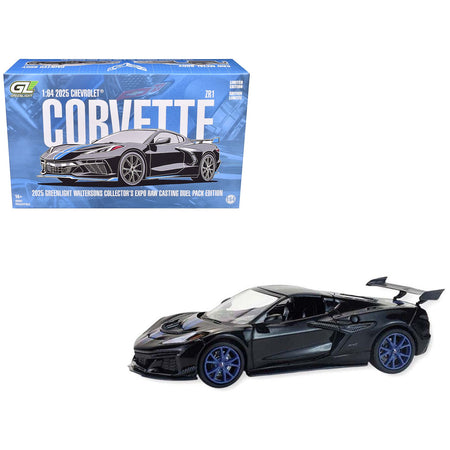 2025 Chevrolet Corvette C8 ZR1 Black with Blue Stripes with Raw Casting Dual Pack "2025 Greenlight Waltersons Collector's Expo Exclusive" 1/64 Diecast Model Car by Greenlight