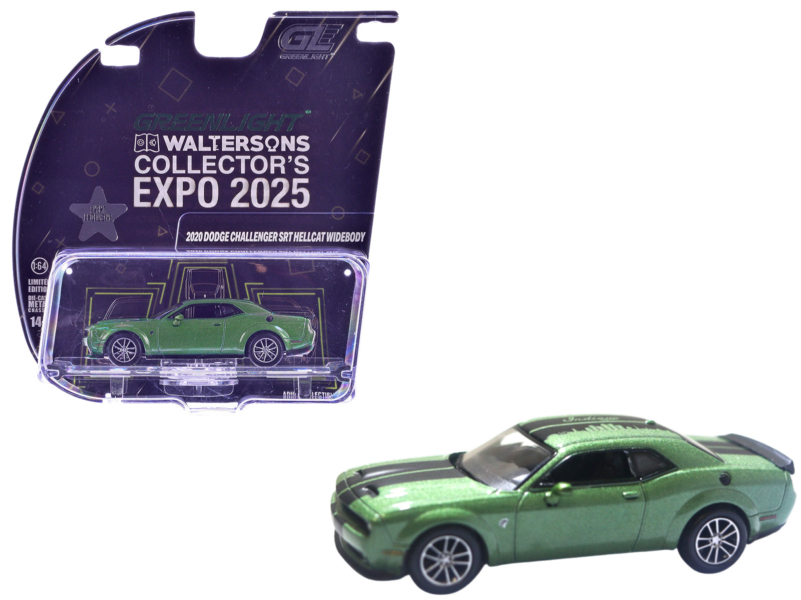 2020 Dodge Challenger SRT Demon 170 F8 Green Metallic with Black Indiana Stripes "2025 Greenlight Waltersons Collector's Expo Exclusive" 1/64 Diecast Model Car by Greenlight