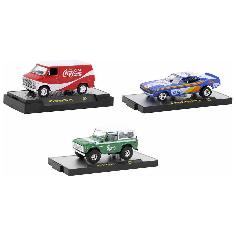 "Sodas" Set of 3 pieces Release 35 Limited Edition to 9250 pieces Worldwide 1/64 Diecast Model Cars by M2 Machines