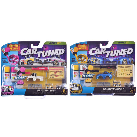 1987 Toyota SR5 Pickup Truck White and 1993 Toyota Supra Blue "Custom Shop" 2 Car Set Diecast Model Cars by CarTuned