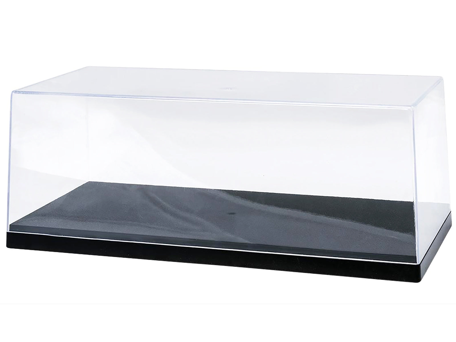 Clear display case with black base.