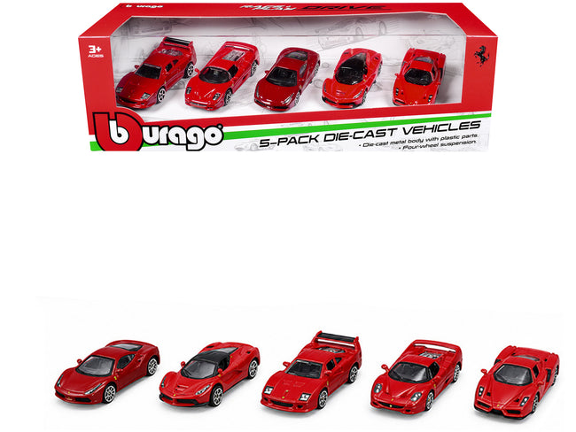 Ferrari Set of 5 Pieces "Race + Play" Series 1/64 Diecast Model Cars by Bburago