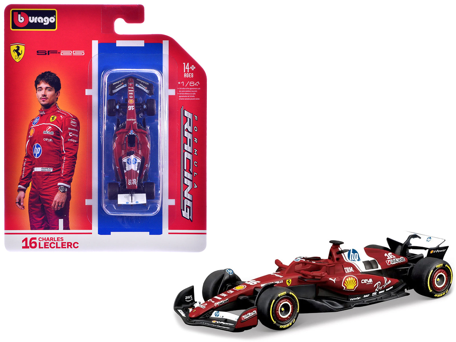Ferrari SF-25 #16 Charles Leclerc Formula One F1 World Championship (2025) "Formula Racing" Series 1/64 Diecast Model Car by Bburago