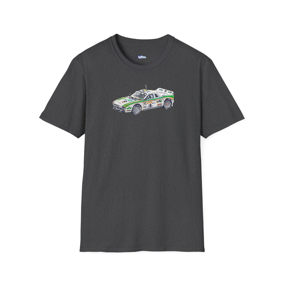 Lancia 037 Rally #18 Miki Biasion - Tiziano Siviero "Rallye Sanremo" (1983) - Cartoon Art  - Unisex T-Shirt