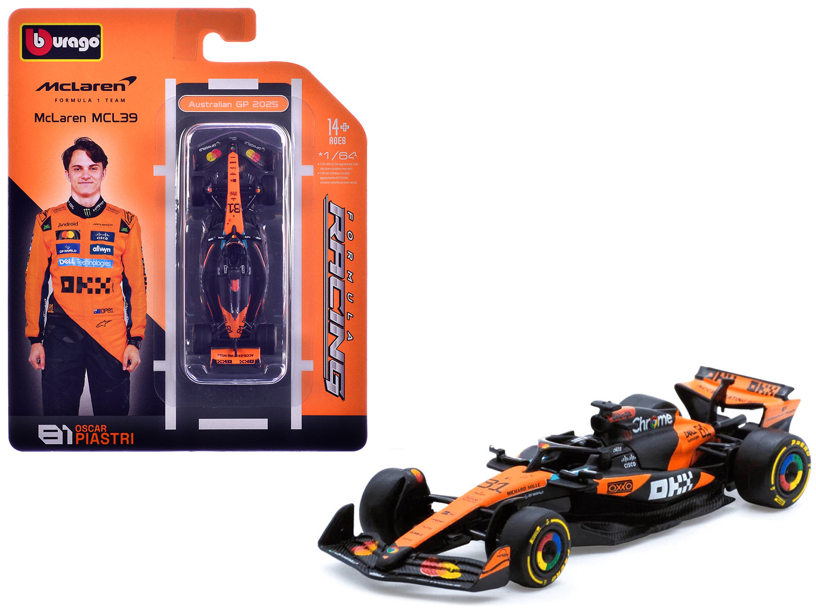 McLaren MCL39 #81 Oscar Piastri Formula One F1 "Australian GP" (2025) "Formula Racing" Series 1/64 Diecast Model Car by Bburago
