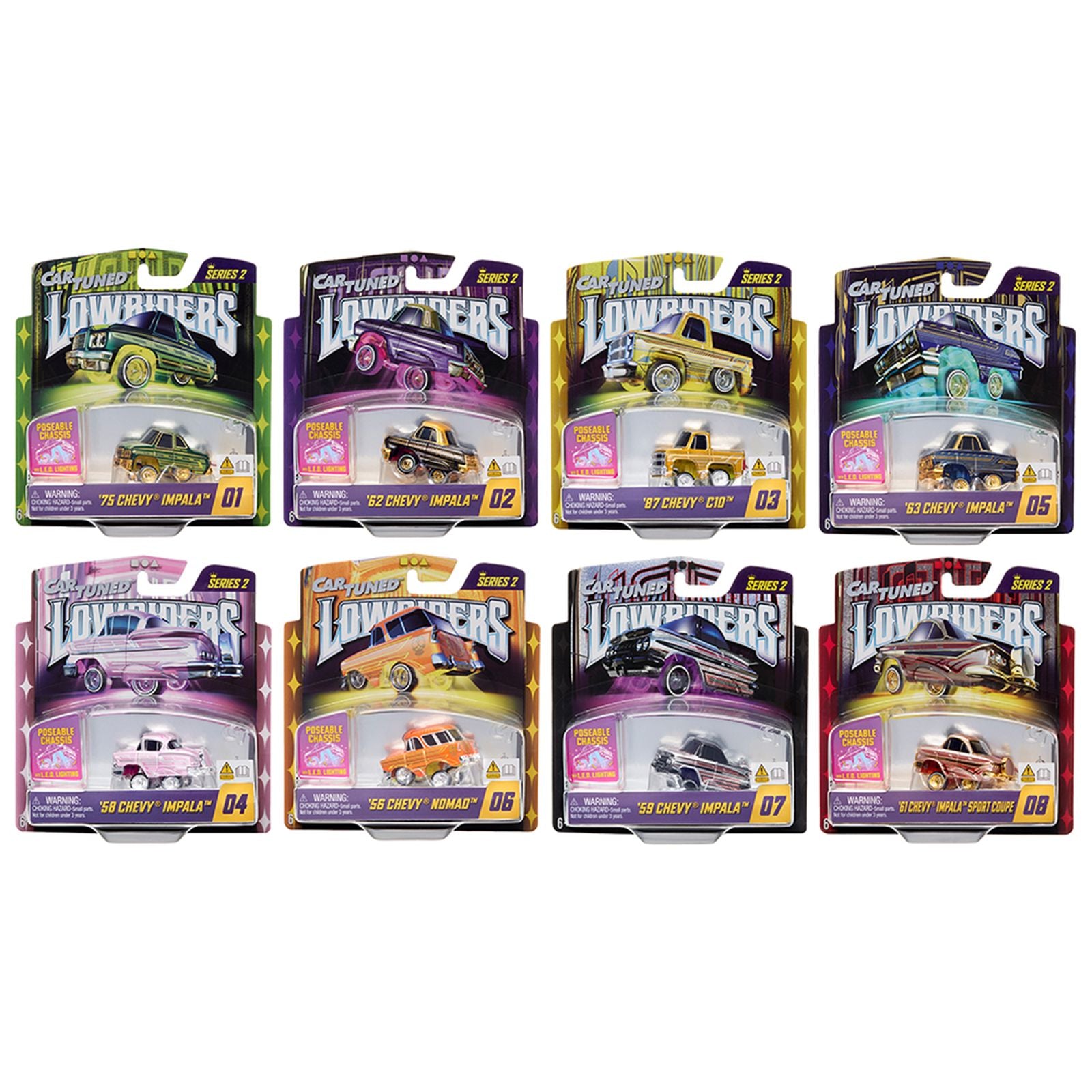 "Lowriders Show Glow" Series 2 Set of 8 Pieces Diecast Model Cars by CarTuned