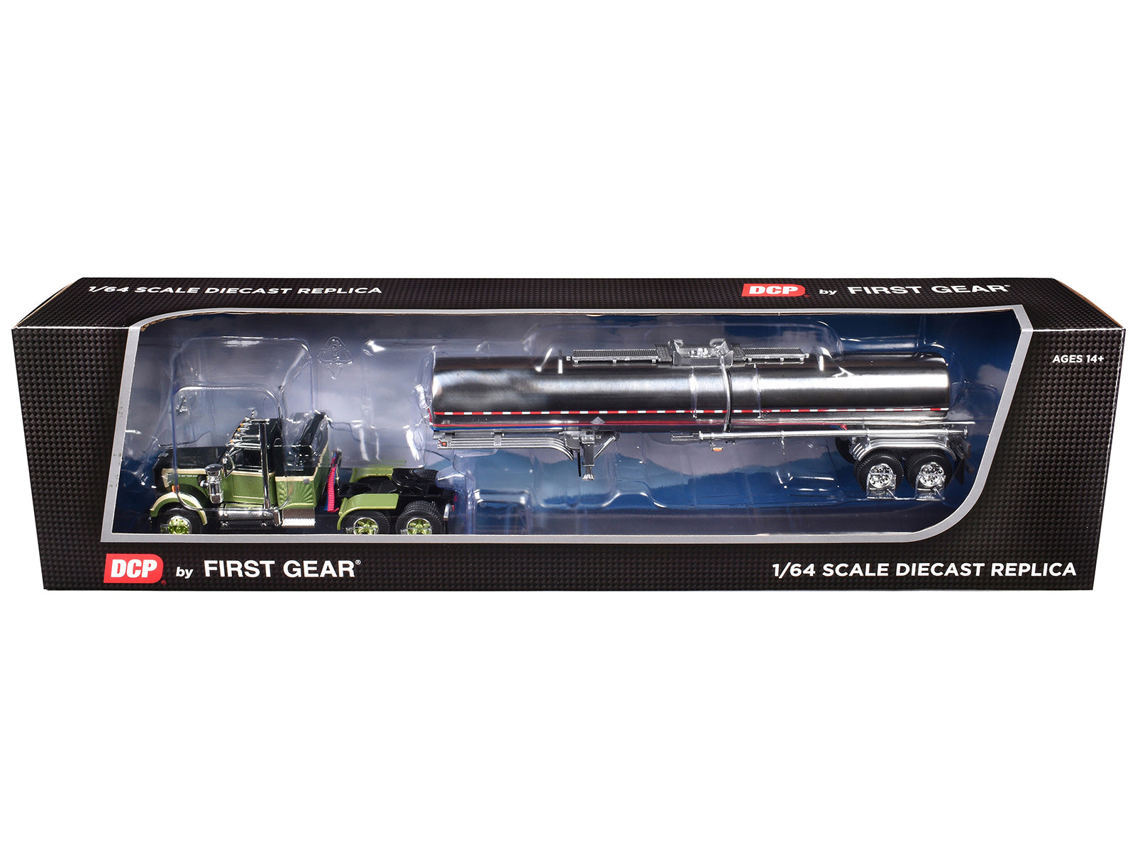 Western Star 4900 with 36" Vintage Flat Top Sleeper and Brenner Chemical Tank Trailer Olive and Dark Green Two-Tone 1/64 Diecast Model by DCP/First Gear