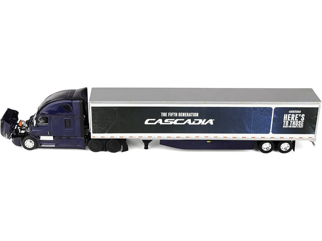 Freightliner Fifth Generation Cascadia Raised Roof Sleeper & 53' Utility Trailer with Skirts Midnight Blue 1/64 Diecast Model by DCP/First Gear