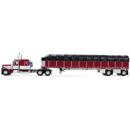 Toy red and white semi-truck with trailer.