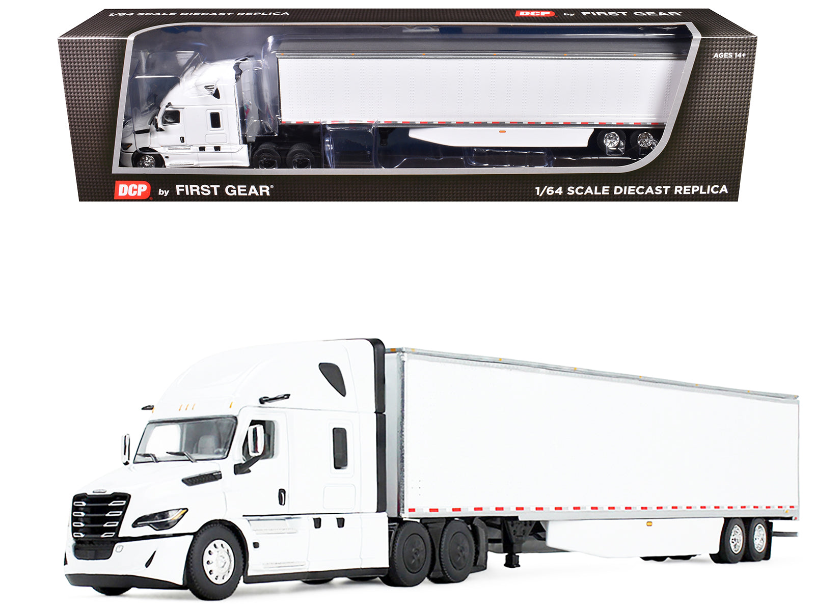 Freightliner Fifth Generation Cascadia Raised Roof Sleeper & 53' Utility Trailer with Skirts White 1/64 Diecast Model by DCP/First Gear